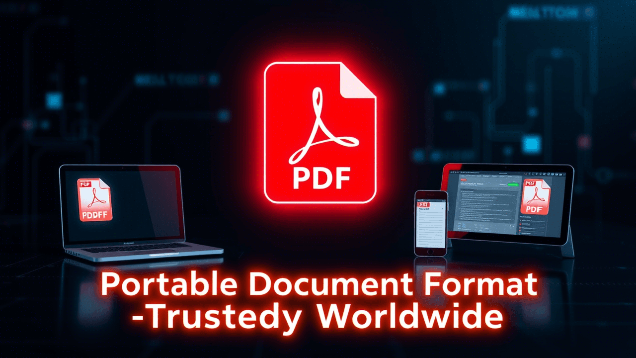 Logo d'Adobe avec des documents PDF symbolisant la création du format.